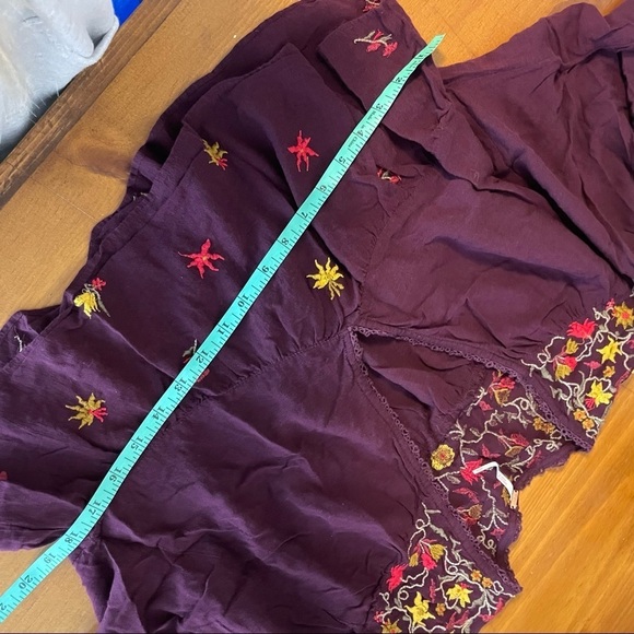 Free People Ava Embroidered Floral Burgundy Peasant Crop Long Sleeve Blouse S - Picture 11 of 13